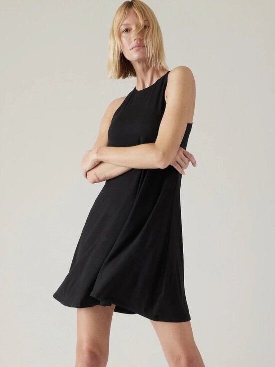 Athleta Dresses & Skirts - ATHLETA Santorini Thera Black Dress Size Small Athleisure Activewear Sleeveless
